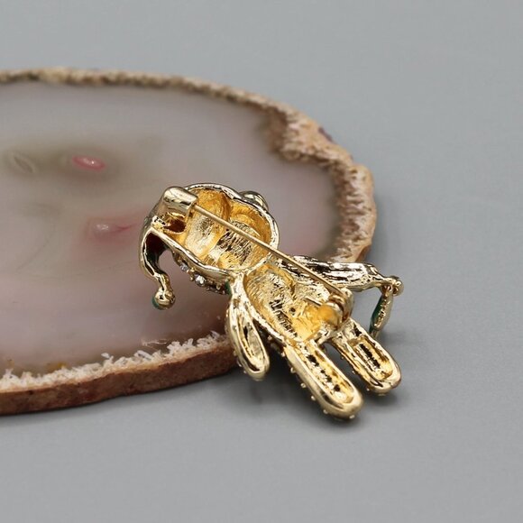 Jewelry pin brooch Holidays Christmas bear Santa yellow gold tone sparkly cute - Picture 8 of 13